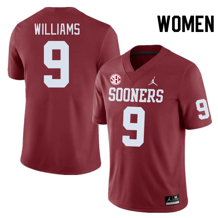 Women #9 Gentry Williams Oklahoma Sooners 2024 SEC Conference College Football Jerseys-Crimson